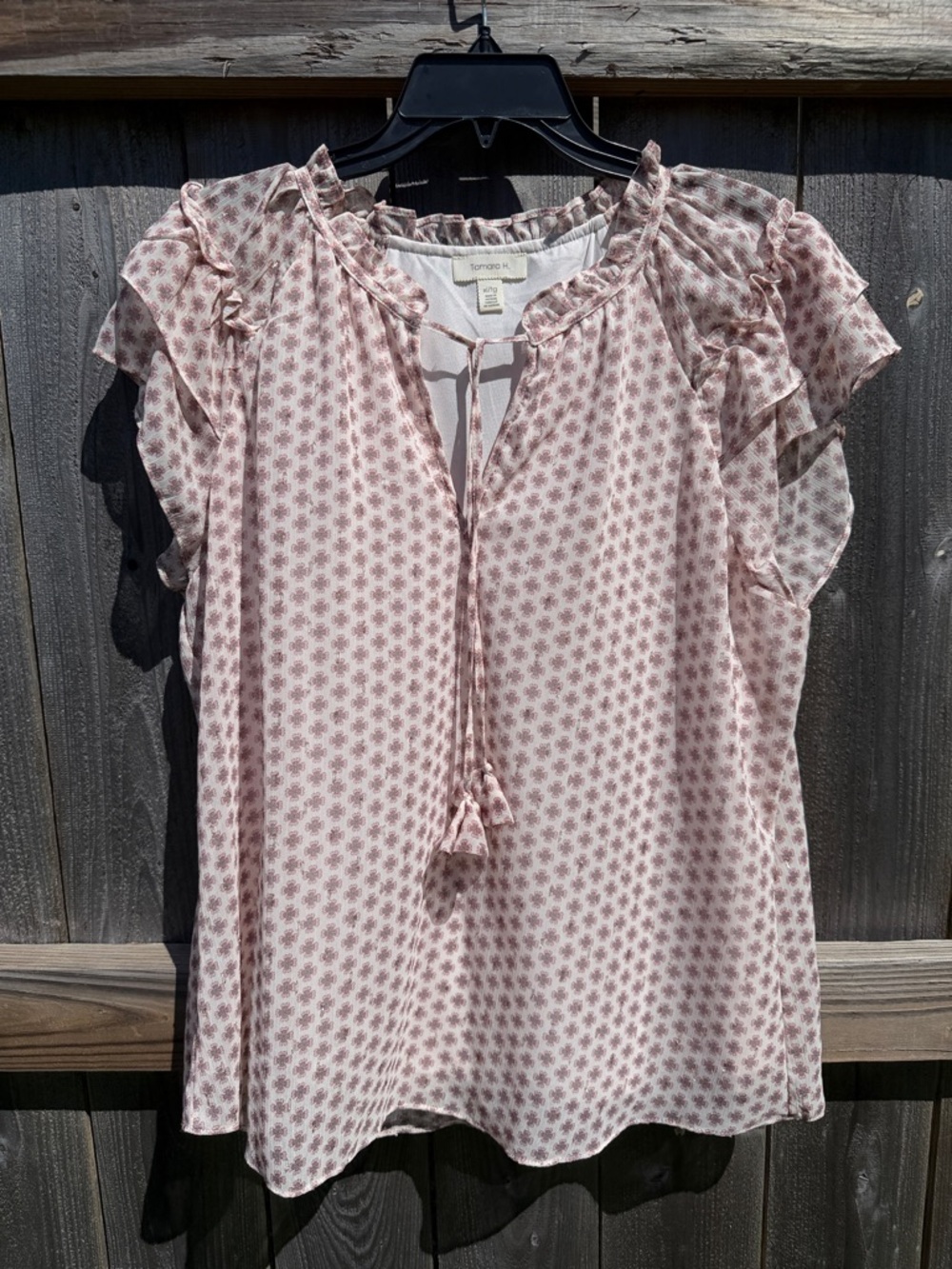Tamara H. Pink Printed Ruffle Tie-Front Blouse